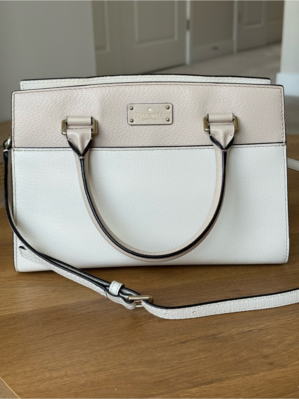 Kate Spade Grove Street Caley Satchel Cement Beige Pink White